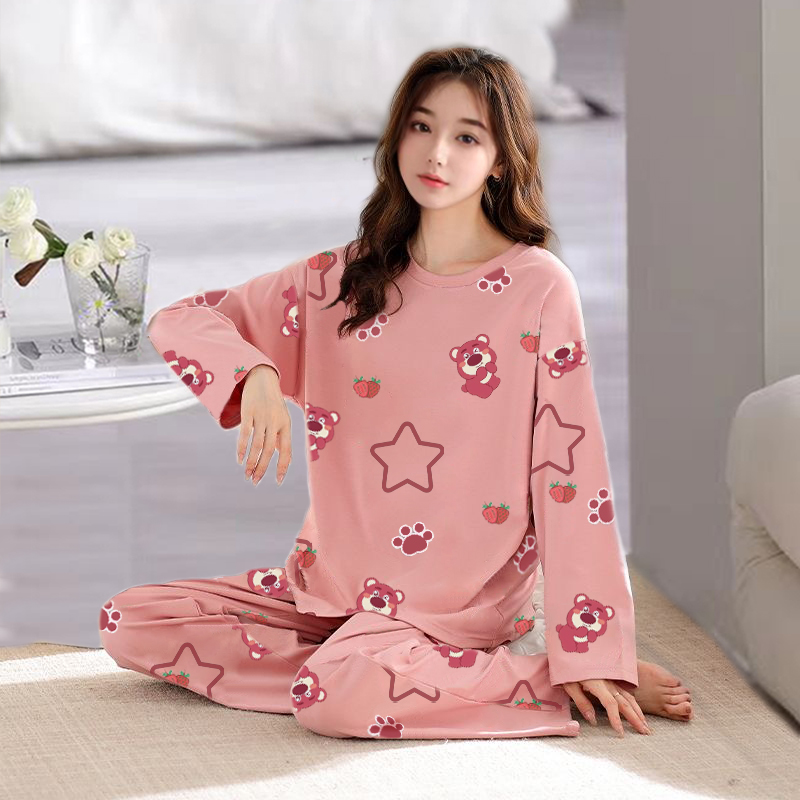长袖长裤两件套春秋季睡衣女士