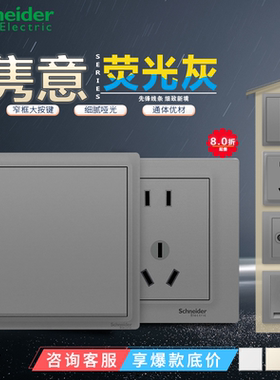 施耐德隽意系列荧光灰色电视电话电脑二三孔五孔86型开关插座面板