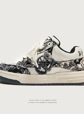 广州鞋国潮设计师款男鞋子男潮鞋破坏帆布板鞋男女款情侣鞋面包鞋