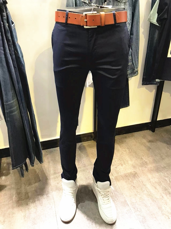 jackjones杰克琼斯蓝色薄款休闲裤小直筒男士裤子