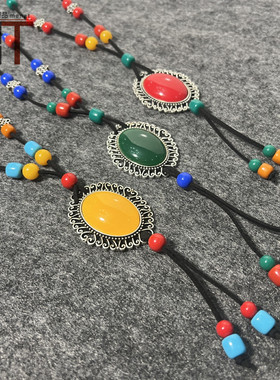 蒙古元素项链女少数民族风饰品皮绳时尚毛衣链复古手工长链项链