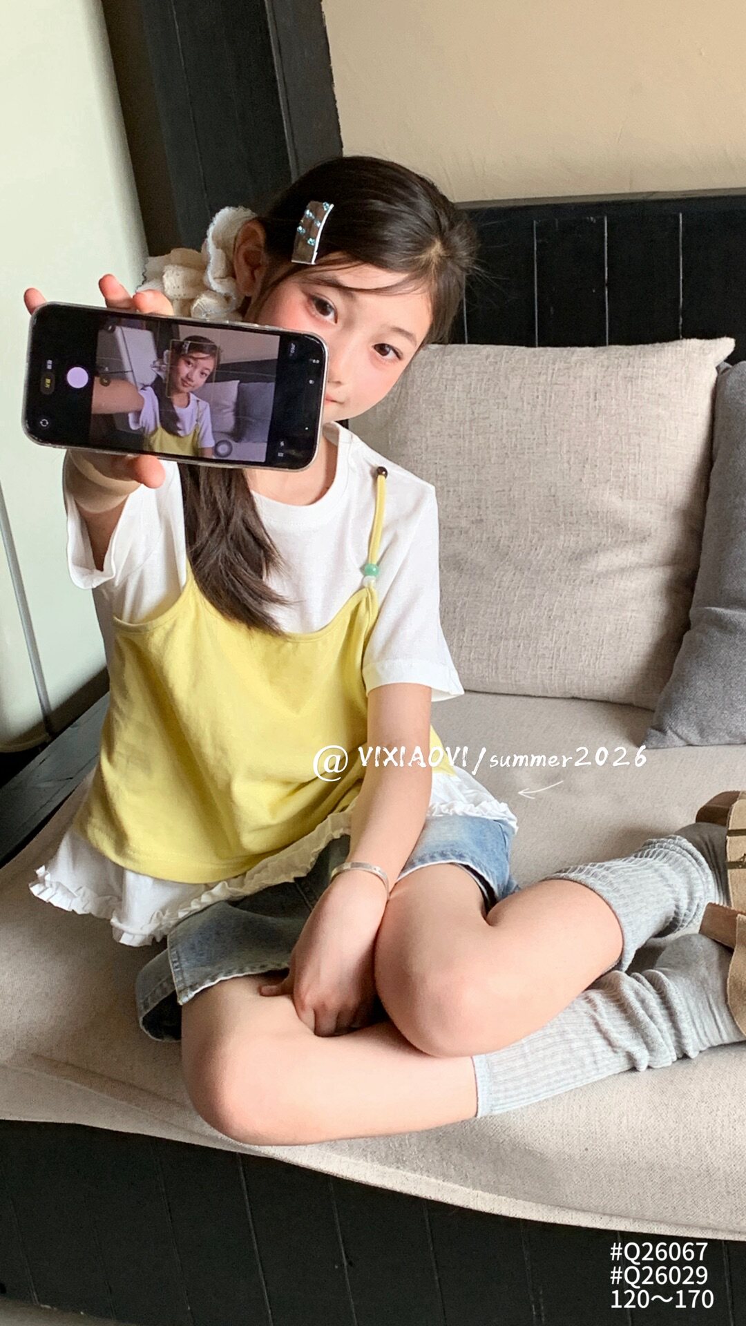 2026夏季新款女童白色黄色中大童女童圆领短袖上衣可爱短袖花边