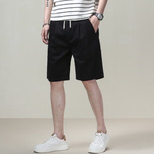 黑色短裤 百搭潮流中裤 男夏季 宽松系绳五分裤 子 薄款 街头休闲风男士