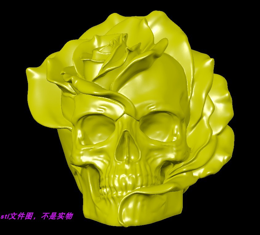 骷髅头骨玫瑰花万圣节恐怖暗黑魔法三维立体图stl文件3D打印模型