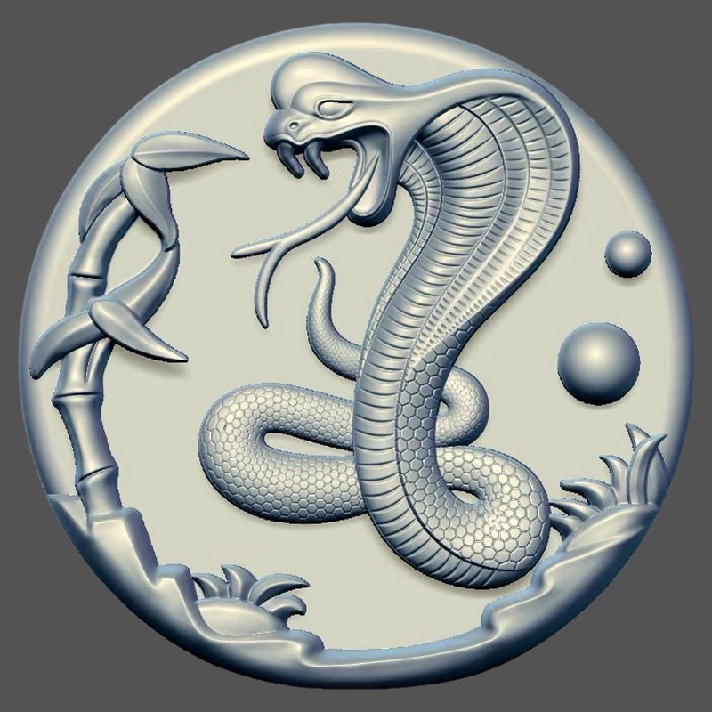 眼镜蛇竹子生肖圆牌挂坠首饰三维立体图stl文件图3D打印模型素材