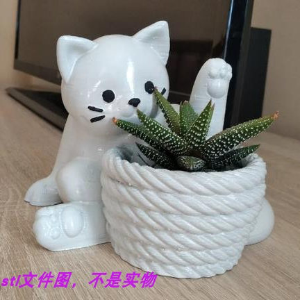 猫花盆动物宠物机雕扫描三维立体圆雕stl文件雕刻3D打印模型素材图片