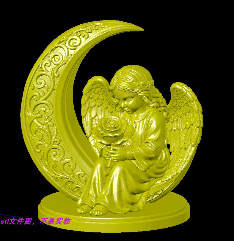 月亮天使女孩爱心玫瑰花人物三维立体stl文件图3D打印模型素材