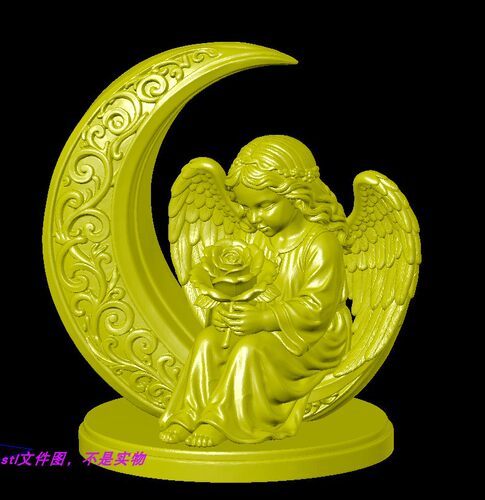 月亮天使女孩爱心玫瑰花人物三维立体stl文件图3D打印模型素材