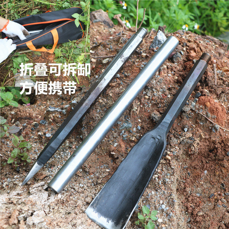 弹簧锰钢锻打尖铁锹挖土坑沟撬杠树洞铲户外防身工具便携折叠铲子