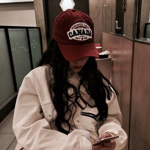 Canada英文刺绣鸭舌帽可调节棒球帽子insi风百搭美式 复古做旧男女