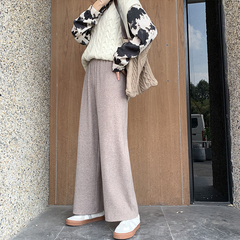 Real price elastic waist thin loose and thickened knitting pit stripe wide leg casual pants women's pants