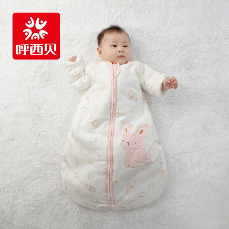 呼西贝新生婴儿宝宝睡袋秋冬季夹棉加厚封口包脚面包式纯棉防踢被