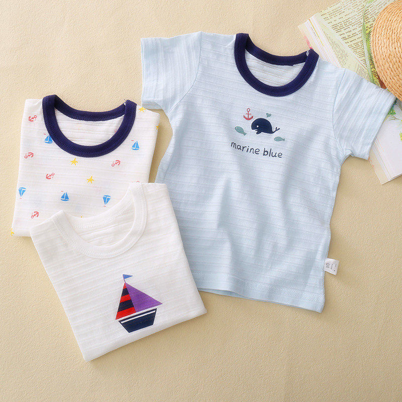 外贸男女婴儿童宝宝半短袖T恤衫夏季超薄款竹节纯棉贴身背心睡衣