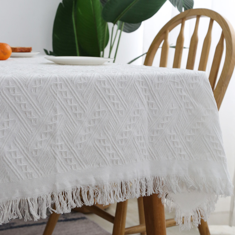 法式桌布ins白色流苏沙发茶几布