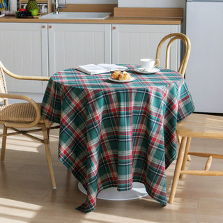 北欧ins风绿色格子家用长方形餐桌布 美式复古现代圆茶几格纹台布