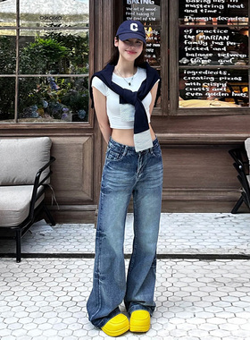 美式复古微喇牛仔裤女2025秋冬宽松显瘦低腰辣妹喇叭裤休闲拖地裤