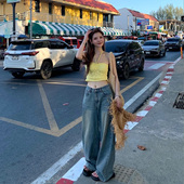 阔腿牛仔裤 垂感拖地裤 女秋冬季 加绒高腰宽松显瘦复古慵懒感直筒裤