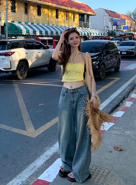 阔腿牛仔裤女秋冬季加绒高腰宽松显瘦复古慵懒感直筒裤垂感拖地裤