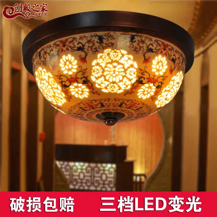 新中式仿古圆形led吸顶灯 古典青花陶瓷卧室过道玄关阳台入户顶灯
