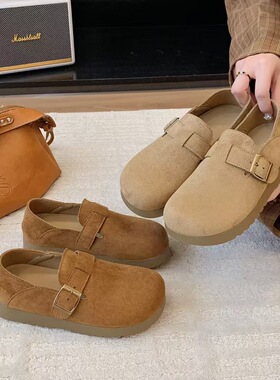 复古两穿勃肯鞋女2025新韩版轻便厚底懒人一脚蹬软底舒适单鞋D022