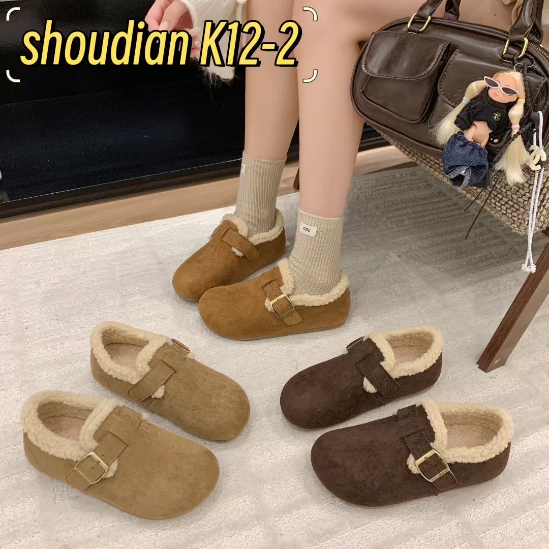 2025新款勃肯鞋女加绒保暖棉鞋女厚底防滑一脚蹬毛毛鞋女鞋K12-2