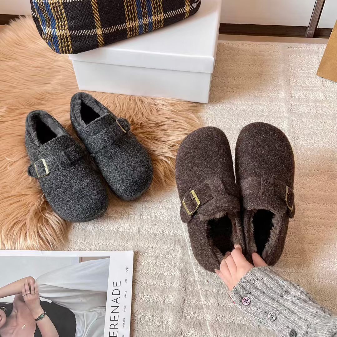 2025新款平底加绒勃肯鞋保暖毛毛鞋棉鞋女呢子小众百搭拖鞋V788,女鞋,棉鞋,淘宝优惠券,粉丝福利购,淘宝优惠卷
