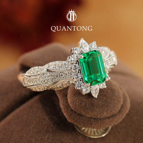 培育祖母绿戒指S925银设计款指环