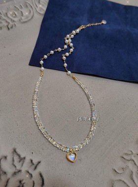 绕线珍珠刻面月光石锁骨链女