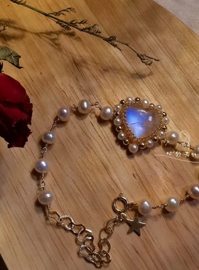 珍珠月光石仙女不褪色爱心手链