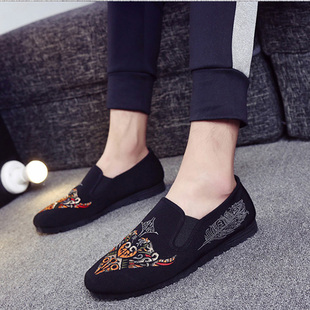 中国风老北京春秋脸谱刺绣鞋时尚花脸布鞋套脚低帮单鞋男鞋休闲鞋