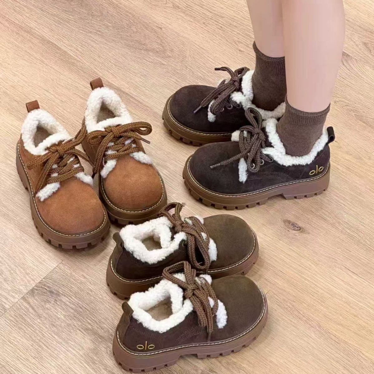 勃肯鞋厚底乐福鞋女2025冬季新款加绒加厚棉鞋保暖雪地靴毛毛