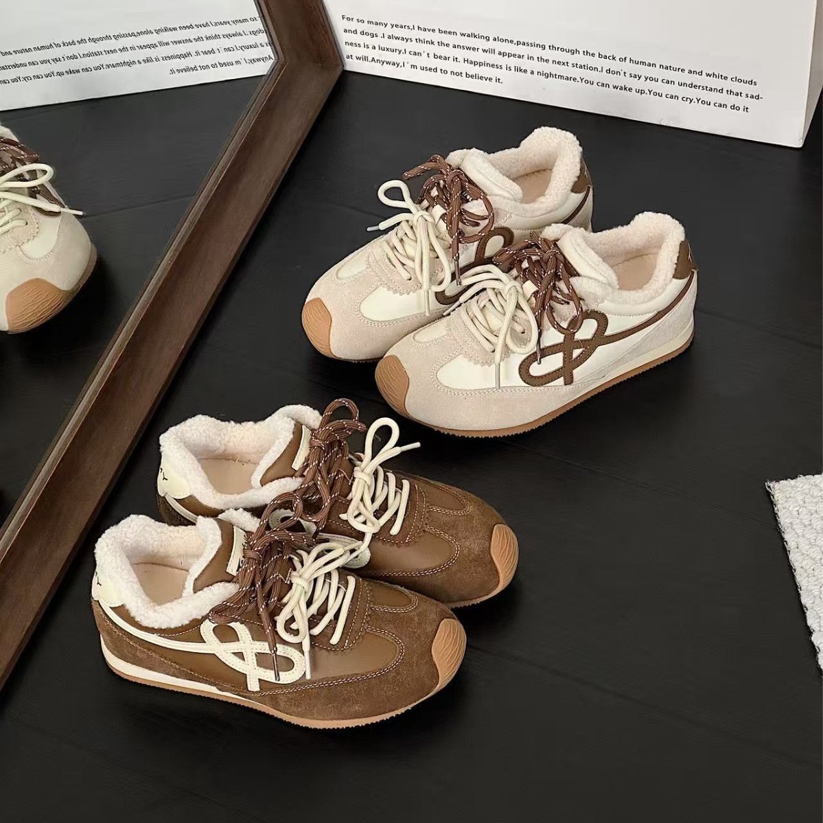 董璇同款前言范女鞋复古流心糖歪头德训阿甘鞋子加绒高帮休闲