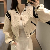 棒球服外套独特超好看减龄 小香风米白色夹克上衣短款 时尚 秋冬新款