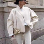 short 欧美风新款 jacket 毛呢外套Loose fitting 宽松气质长袖 短款