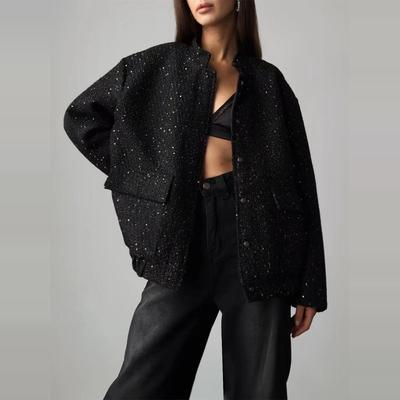 金丝亮片立领宽松上衣时尚