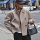 woolen 欧美新款 jacket Double breasted 女装 宽松双排扣毛呢外套