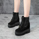 震地王内增高13cm女鞋 2022春秋百搭韩版 潮厚底高帮真皮帆布战狼靴
