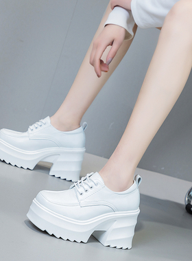 9cm小众设计厚底松糕粗跟小个真皮单鞋2023春英伦震地王小皮鞋女