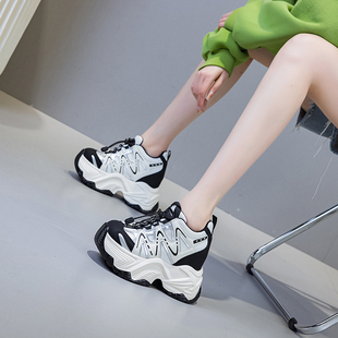 震地王2025休闲老爹鞋 显脚小13cm秋欧美ins厚底松糕高跟运动单鞋