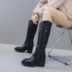 震地王长筒靴女冬薄绒加厚12cm小个2025新款 内增高休闲高筒骑士靴