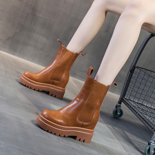 震地王2020春秋新款 9cm小个子厚底英伦ins内增高街头真皮马丁靴潮