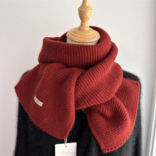 围巾女精选澳洲羊毛高端兔绒安可拉红色针织围巾冬季围脖生日礼物