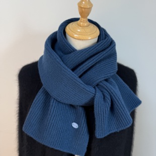 chao显白的藏青色100%澳洲羊毛针织围巾女冬季保暖百搭高端围脖男