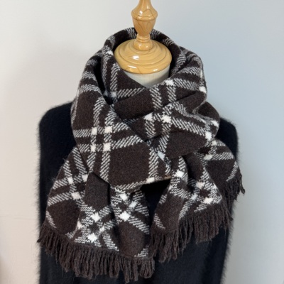 大牌感！b家格纹洋气复古格子围巾女冬季加厚保暖男女款针织围脖