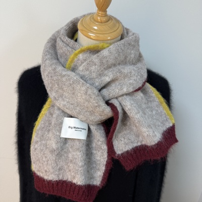 韩国定制款拼接纯色针织围巾女马海毛混纺保暖洋气小围巾毛线围脖