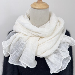 SISTERS STUDIO 2025新款棉麻围巾女春秋薄百搭围脖纯色文艺披肩