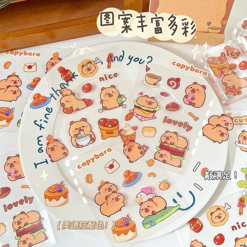 可爱卡皮巴拉水豚贴纸笔记本电脑手机壳ipad手账本diy贴画