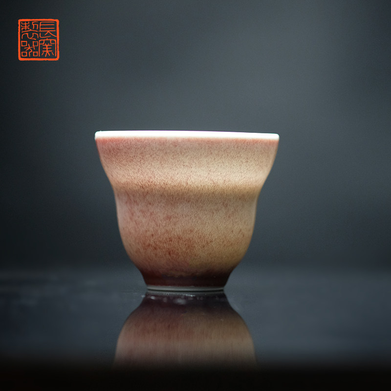 长窑制器长物居 景德镇秘色高温颜色釉豇豆红折腰品茗杯主人杯