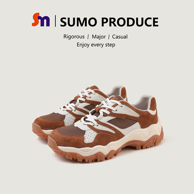 素陌2025新款老爹鞋女款旅游登山鞋真皮厚底透气徒步休闲潮鞋9142