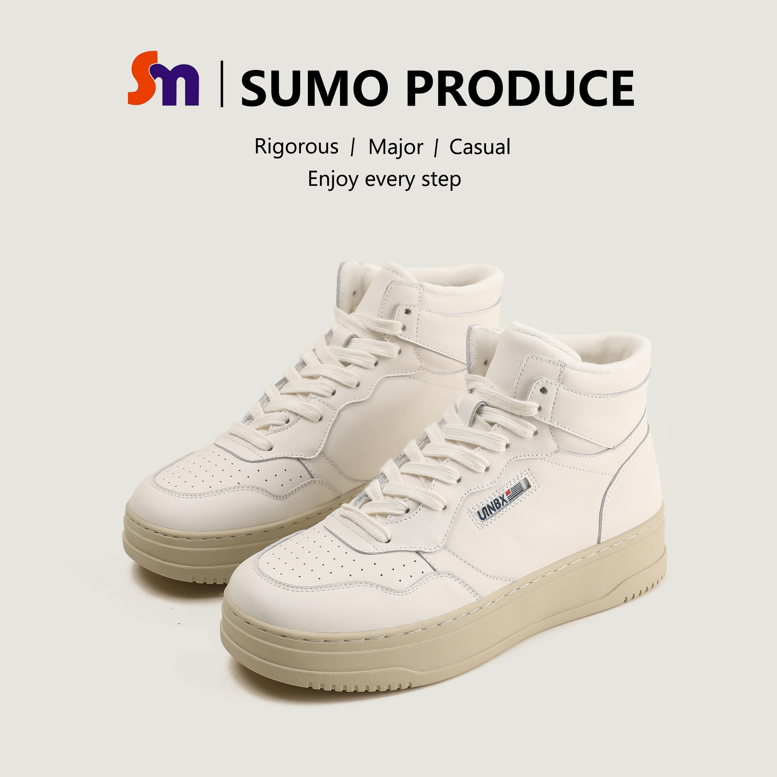 素陌冬季加绒高帮休闲鞋女厚底板鞋韩版小白鞋100%头层牛皮8158